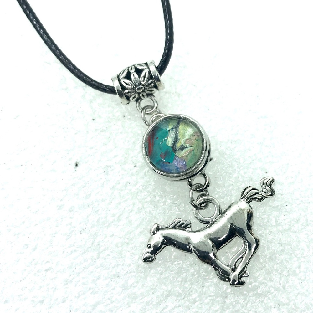 Necklace With handmade 12mm snap SN12 on cord pendant horse charm